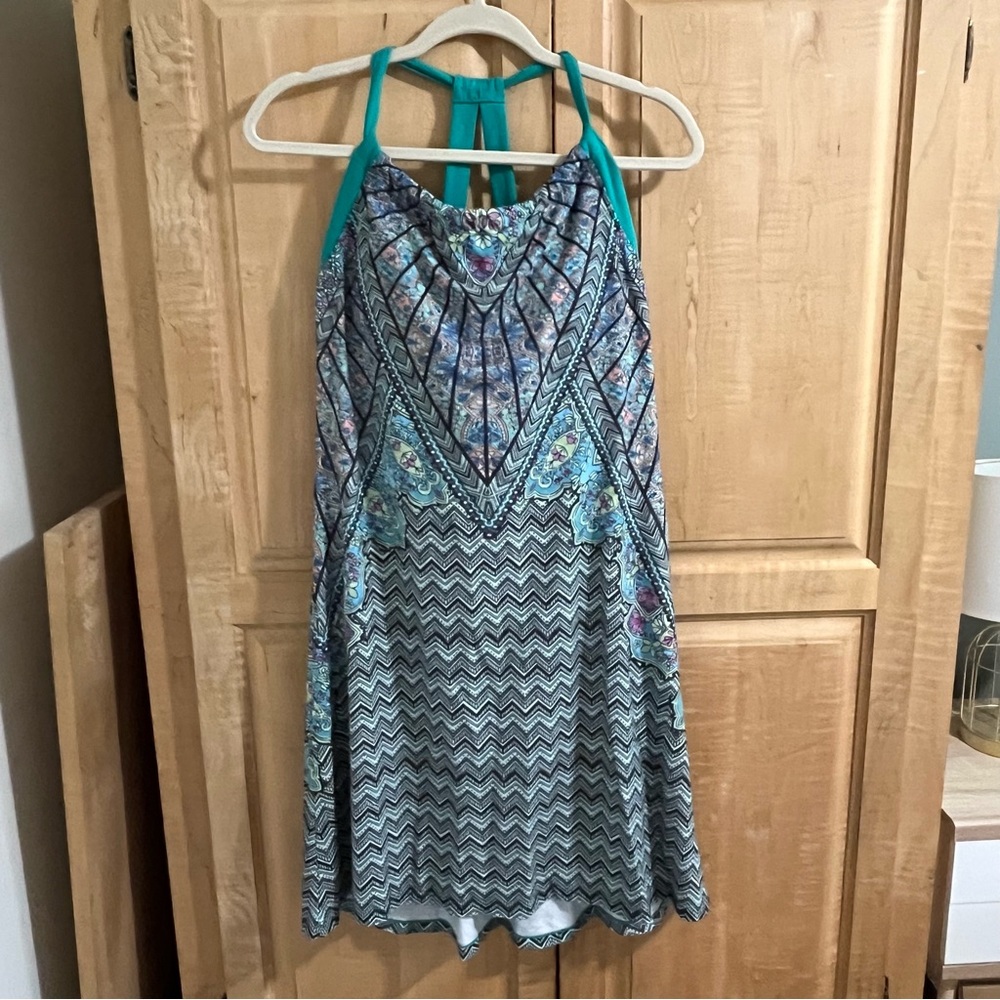 Prana Teal & Multi-Blue Patterned Halter Dress